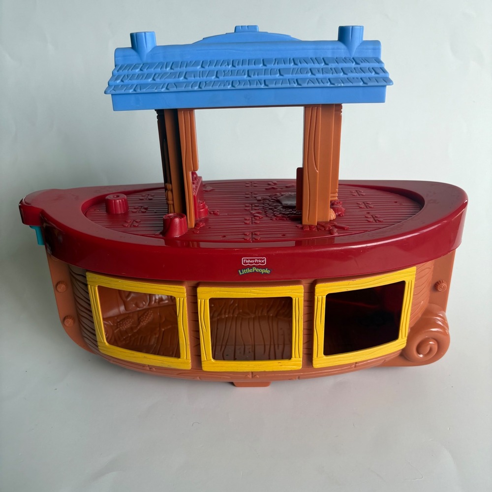 Fisher Price Little People Noahs Ark Boat Toy Red Blue Brown 2005 Mattel